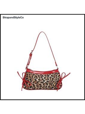 Leopard Print Mini Shoulder Bag Studded Zipper Purse Club Y2K
